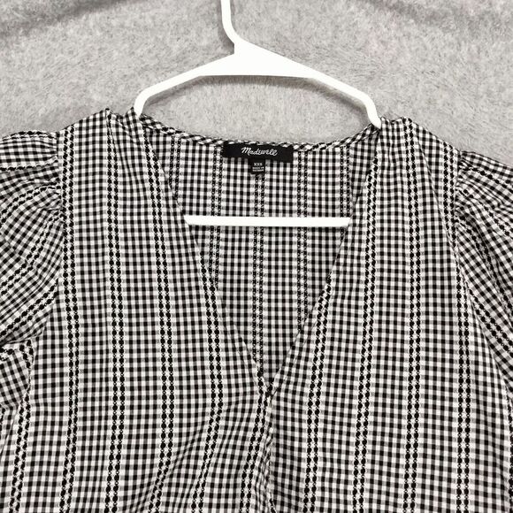 Madewell Crossover Peplum Top Wmns Sz XXS Black White Gingham Peplum Shrt Sleeve - Picture 3 of 12